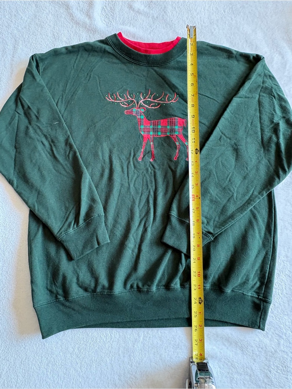 Dark Green Women's Holiday Reindeer Sweatshirt - Red Accent